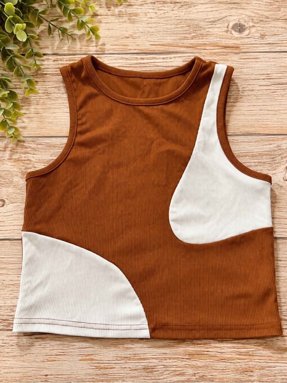 SHEIN Brown & Cream Colorblock Ribbed Tank for Kids